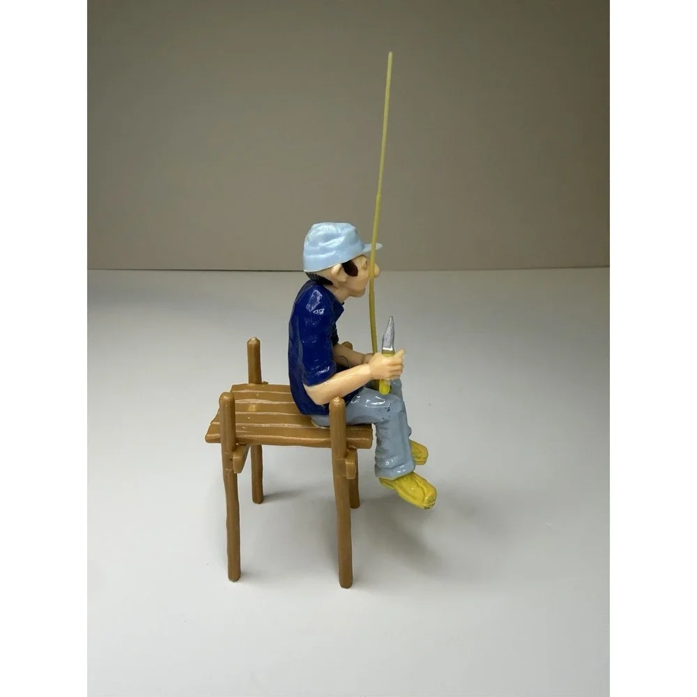 Vintage Fisherman Cake Topper Old Man Sitting On Dock-- 5 1/4